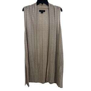 August Silk Beige Ramie Blend Long Line Open Front Vest Size Medium Boho
